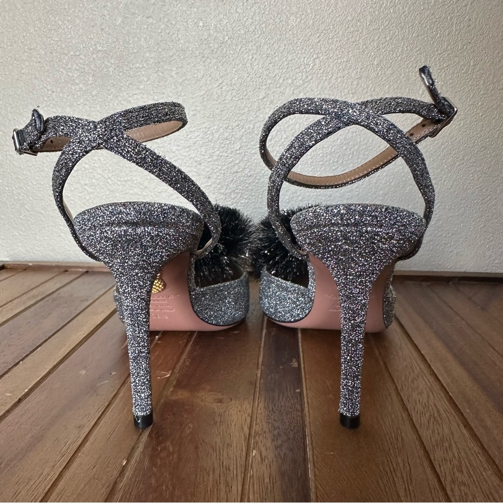 Aquazzura Firenze Silver Sparkly Metallic Powder Puff Slingback 38.5 - Picture 5 of 16